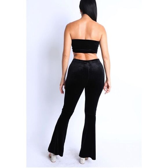 2 piece velvet tube top and flare pants set - Picture 3 of 4